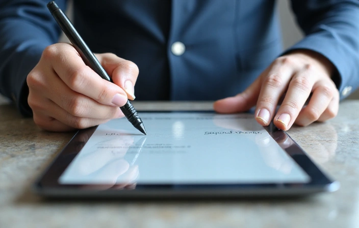 Person writing a message on a tablet
