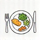 Icon representing a meal plan, like a plate with cutlery and healthy food items.