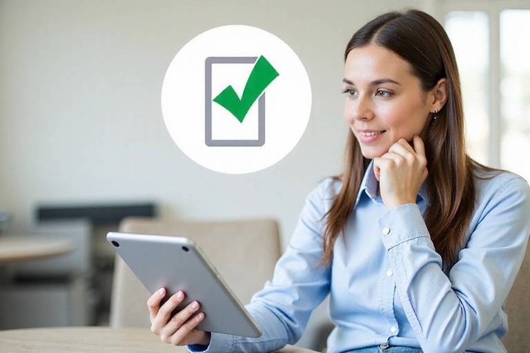 A person reading terms and conditions on a tablet, symbolizing agreement and understanding.